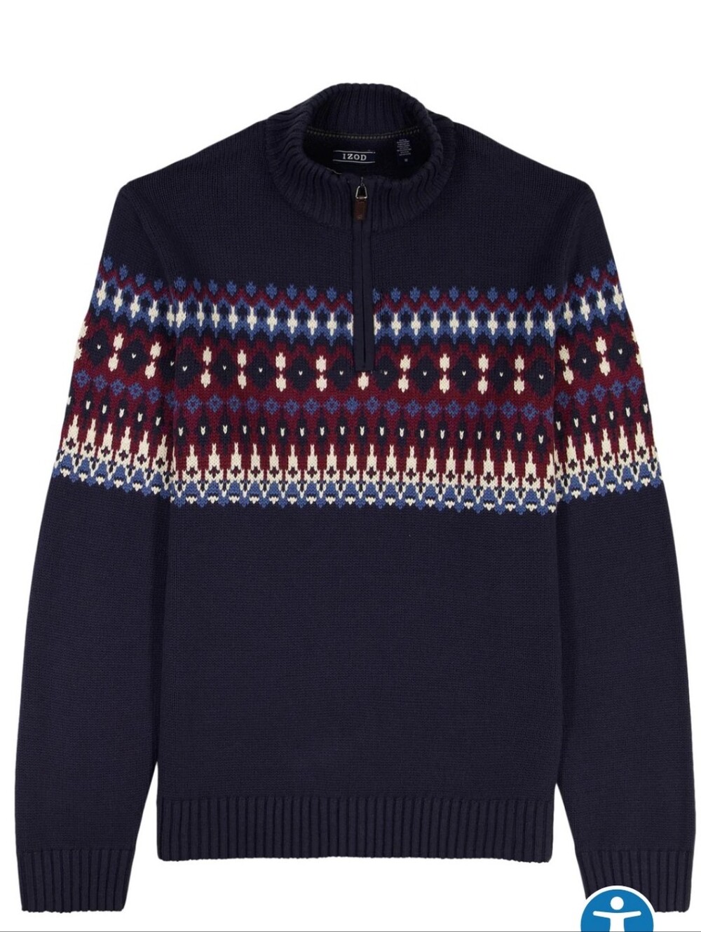 IZOD NWT Men's Navy Fair Isle Half-Zip Sweater SZ Medium
